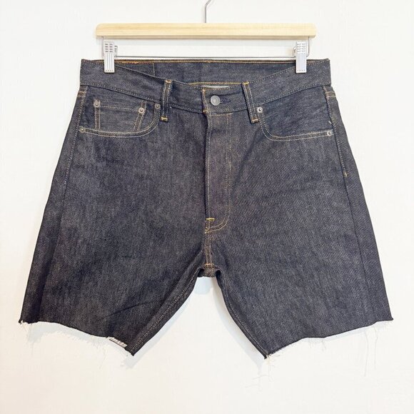 Levi’s Denim 501 Cutoff Bermuda Jean Shorts Jorts Modest Casual Dark Wash 31 - Picture 1 of 7
